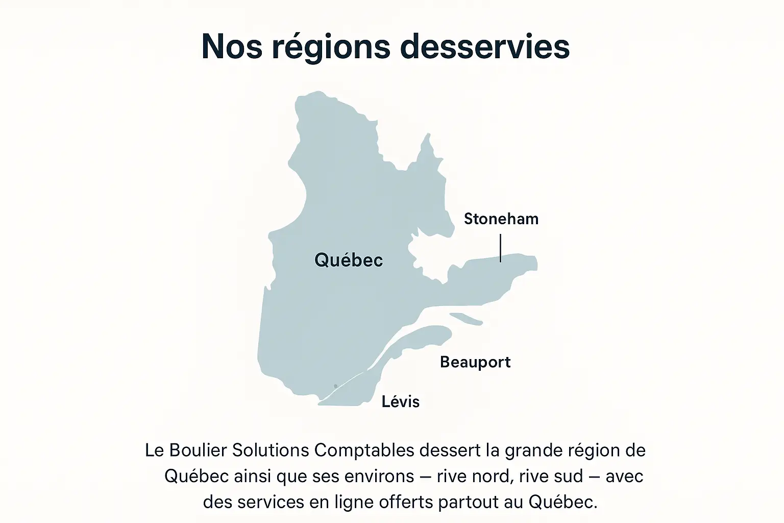 Carte des régions desservies par Le Boulier Solutions Comptables